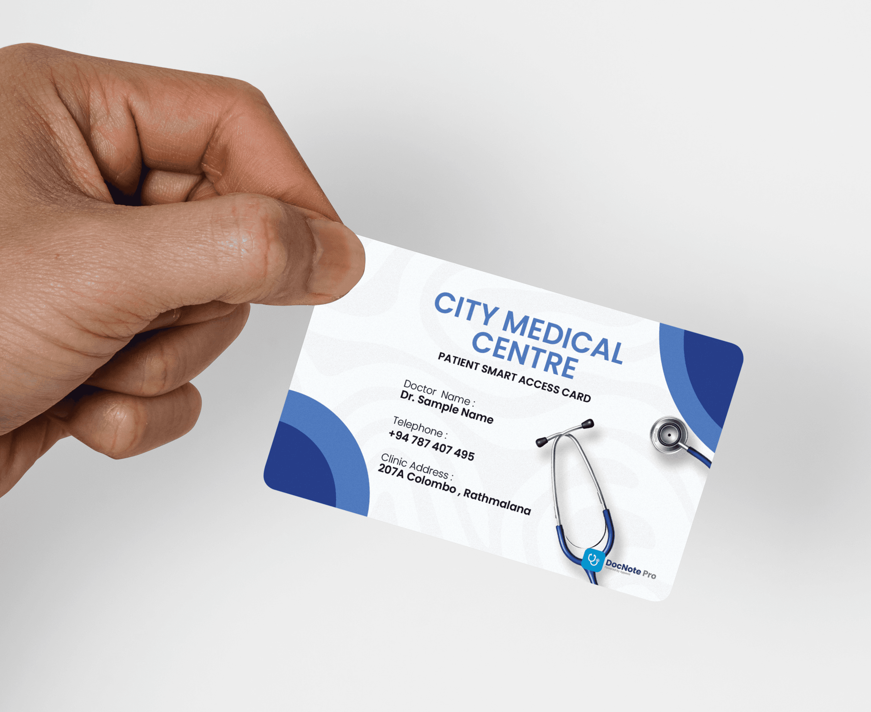 Branded patient smart access card with clinic details